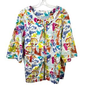 Liz & Me Plus Size 1X Jacket Paris Novelty Print Maximalism Vacation Cotton 1313